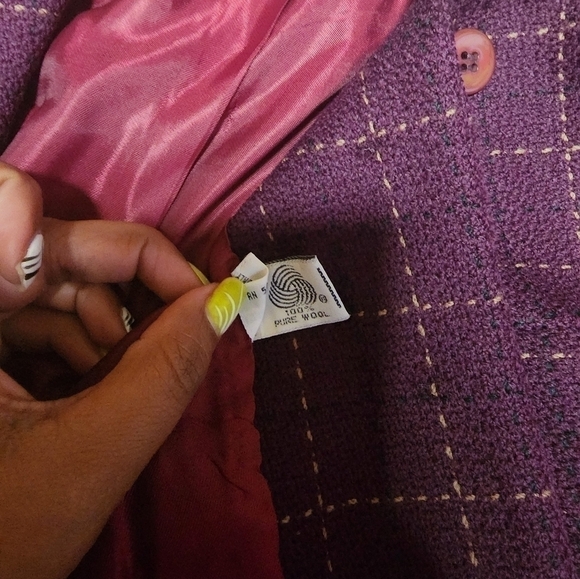 Gianni Petite Vintage Wool Blazer Jacket Plum Purple Windowpane Plaid Size 10P - Picture 8 of 14